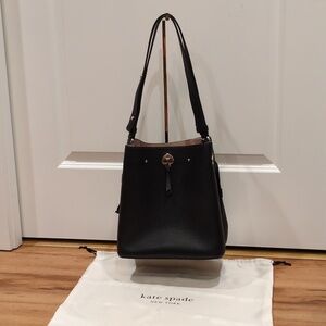 Kate Spade Marti Bucket Bag Black Leather Suede Interior Adjustable With Dustbag